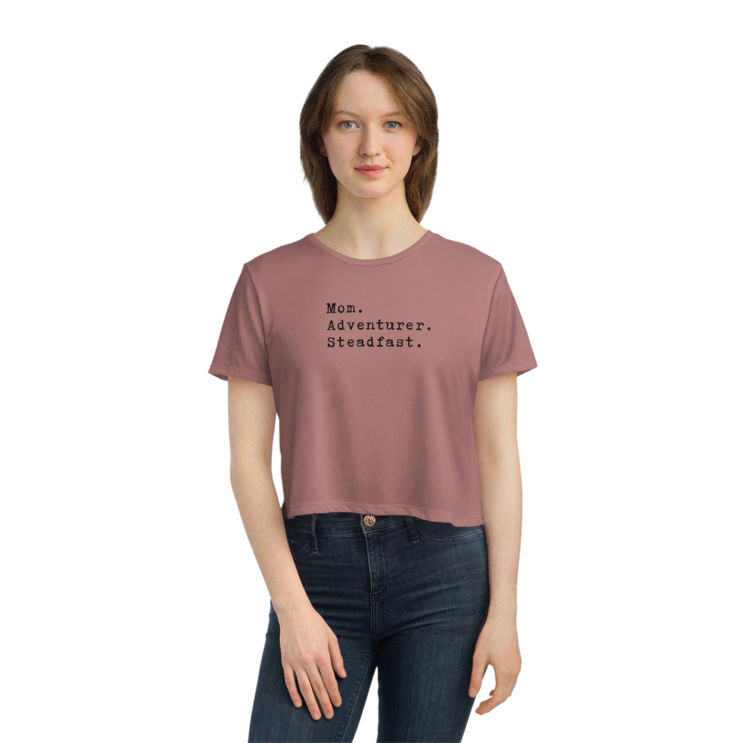 Mom.Adventurer.Steadfast. Women's Flowy Cropped Tee